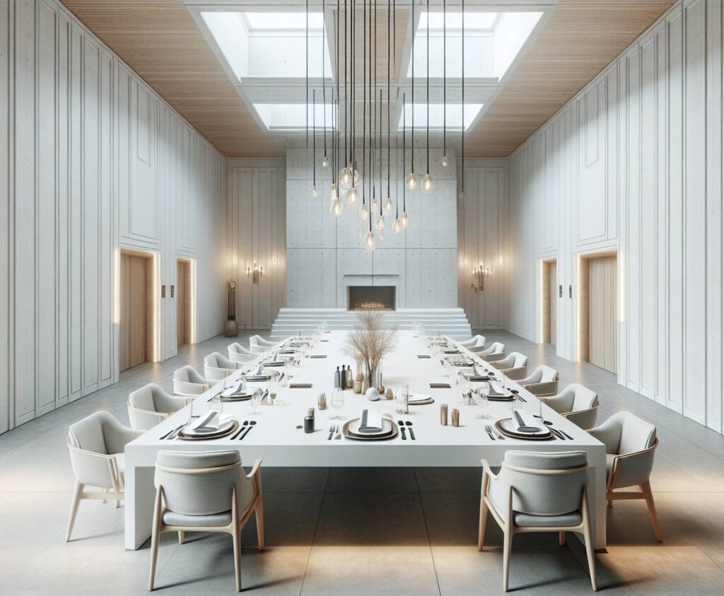 Business Dinner Setting im Private Dining Stil im großen Saal